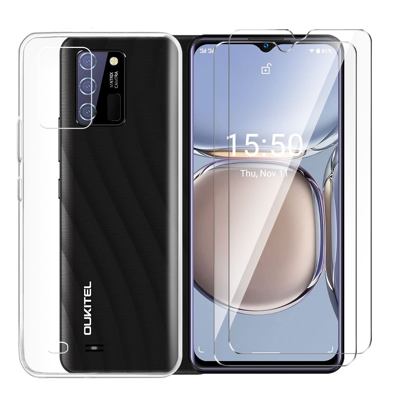 Coque De Protection + 2 Verres Trempés Pour Oukitel C2 (6.52") - Housse Silicone TPU Souple Anti-chocs - Transparente - 7