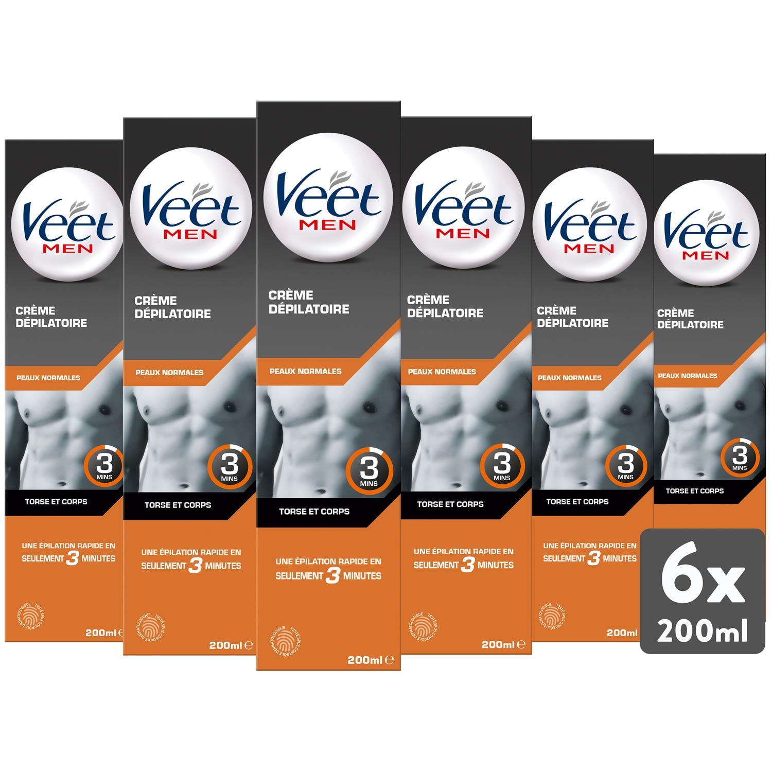 VEET - Lot de 6 Crèmes Dépilatoires Homme 200ml Peaux Normales