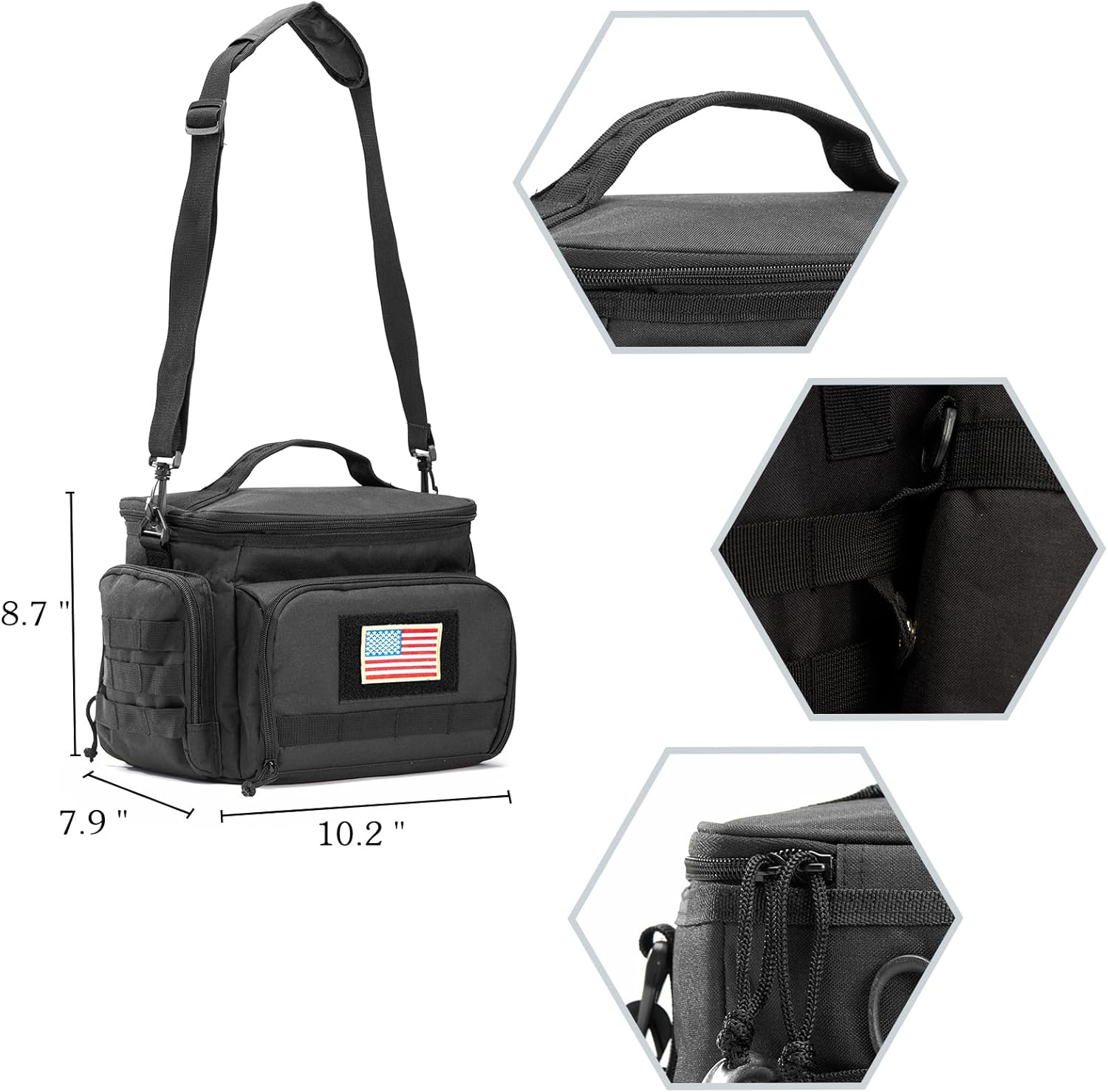 MOV COMPRA Tactical Lunch Bag for Men, Insulated Lunch Box Leakproof for Men Large Capacity with MOLLE Water Bottle Pouch Lunchbox for Adults for Work, Picnic（Black）