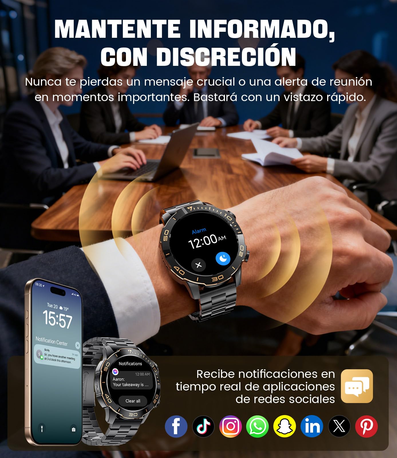 Reloj Inteligente Hombre Negocios Deportes con Llamadas, Smartwatch Hombre con 1,43'' Amoled/IP68 Impermeable/170+ Modos Deportivos/Pulsómetro/Sueño/Pulsera Actividad con iOS y Android, Negro