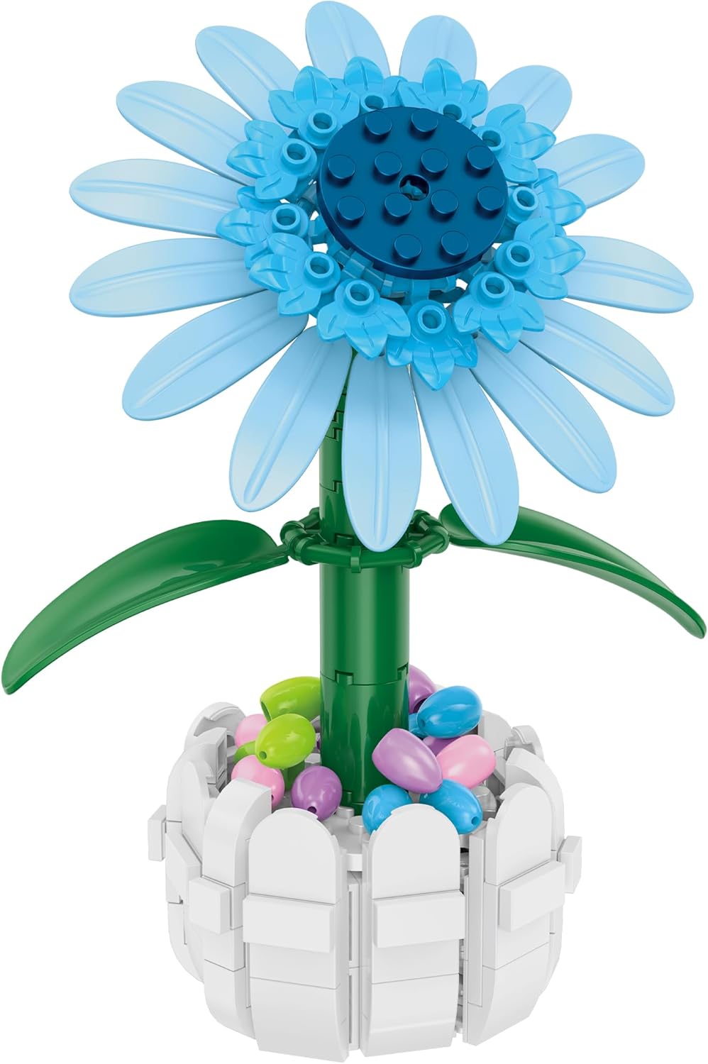 Brickcraft Bricktanicals Blue Sunflower in Picket Fence Pot Brick Building Set, 213 Piece Botanical Flower Model, Ages 8 Plus, Collectible Easter Display Set, Spring Gift for Kids and Adults