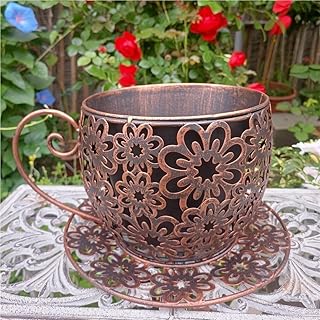 Hollowed Teacup Planter, Farmhouse Metal Indoor Outdoor Planter, Cute Fl...