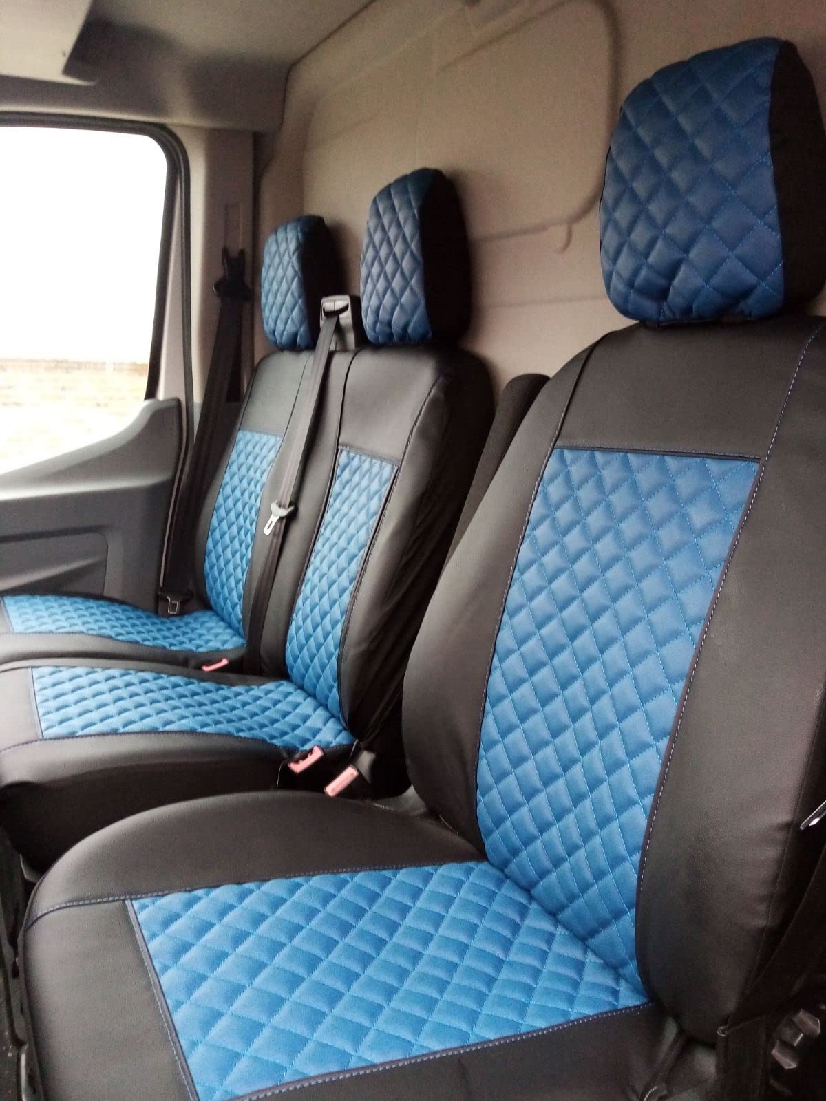 Texmar Housse de siège en cuir écologique pour Ford Transit Custom (2015+), petite cabine, gauche, 2+1, avant, sur mesure