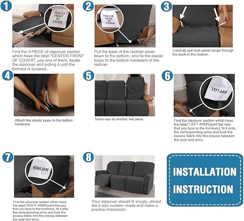 Miniatura 7 de H.VERSAILTEX Fundas de sofá reclinable de 5 piezas, fundas elásticas para sofá reclinable de 3 cojines, fundas para muebles, estilo personalizado,