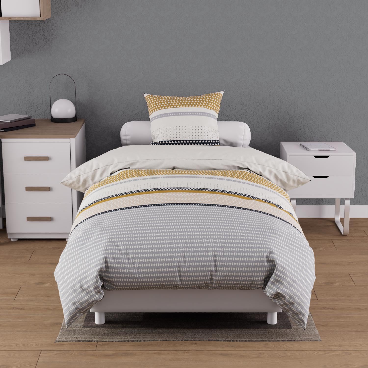 Soleil d'ocre, Thales Duvet Cover Set Cotton 57 Thread Count 140 x 200 cm Mustard