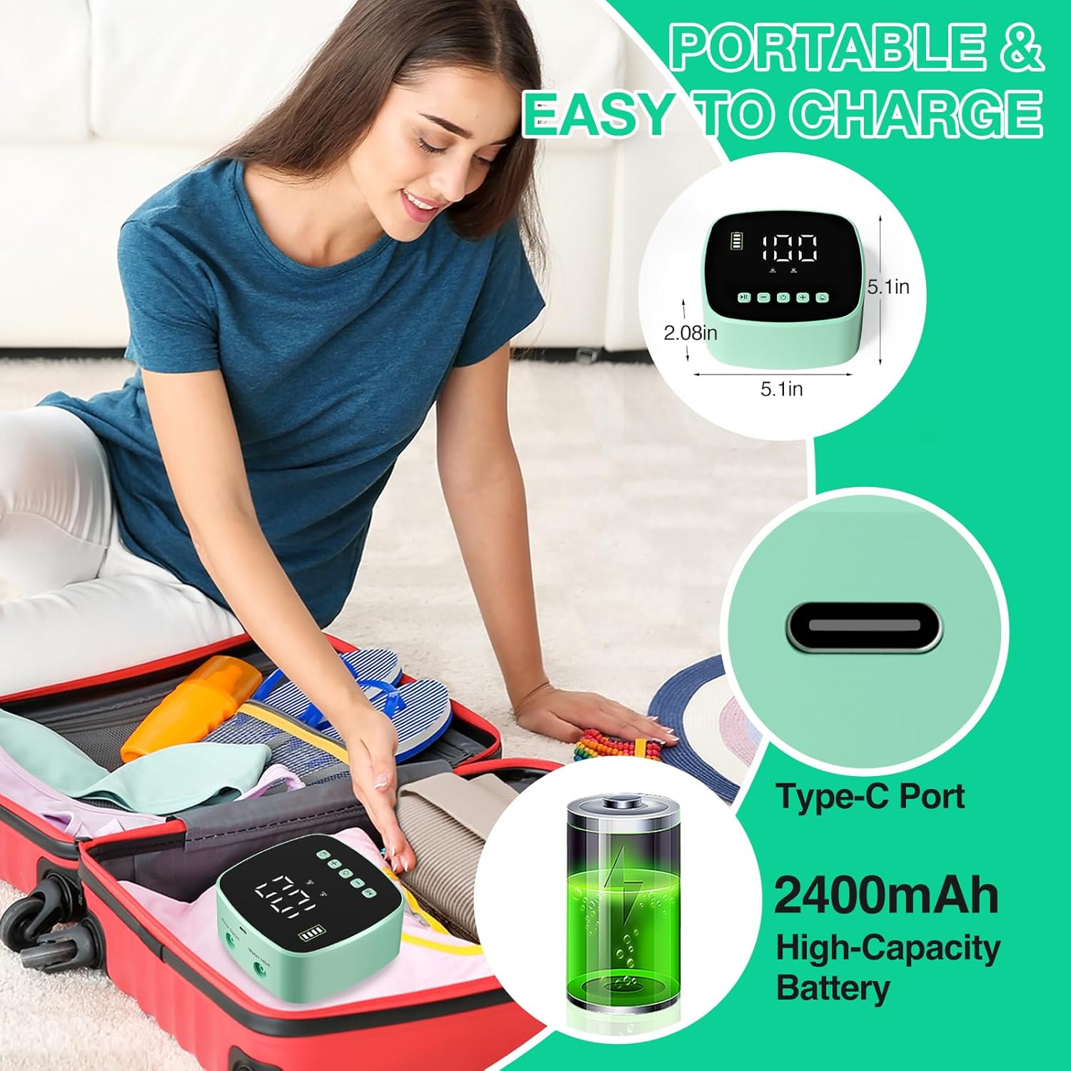 Enema Kit - Electric Enema Kit for Colon Cleanse & Detox for Women Men - Coffee Enema Kit with LCD Display & 1-100 Adjustable Pressure, 2 Type Replacement Nozzles, External Water Supply(Green)