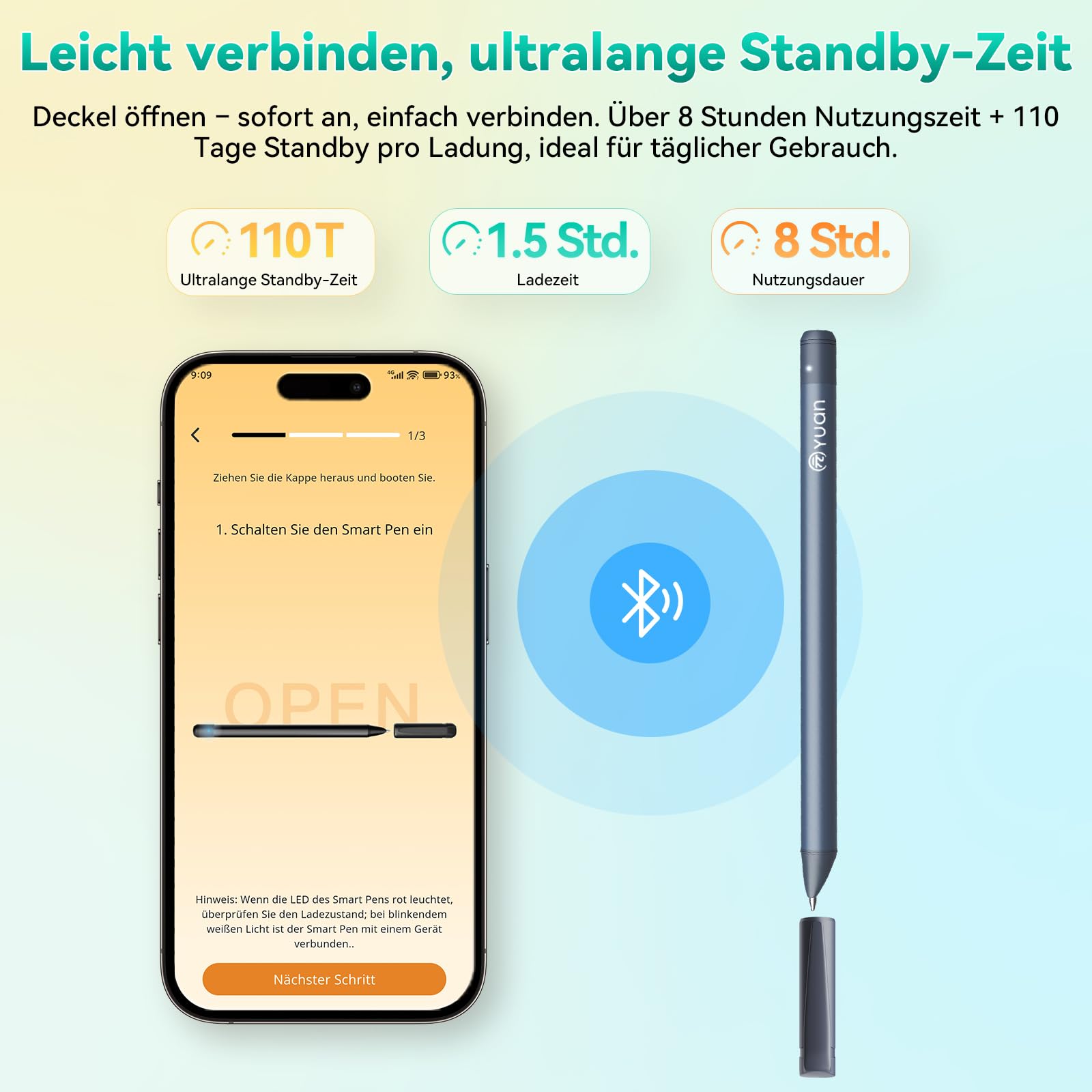 YUAN Digitales Notizbuch Smart Writing Set: Mit Smart-Pen & Notebook Echtzeit‑Sync. und Teilung für Notizen, Zeichnungen & Meetings, mit tragbarem Mini‑Notizbuch und Ersatzminen