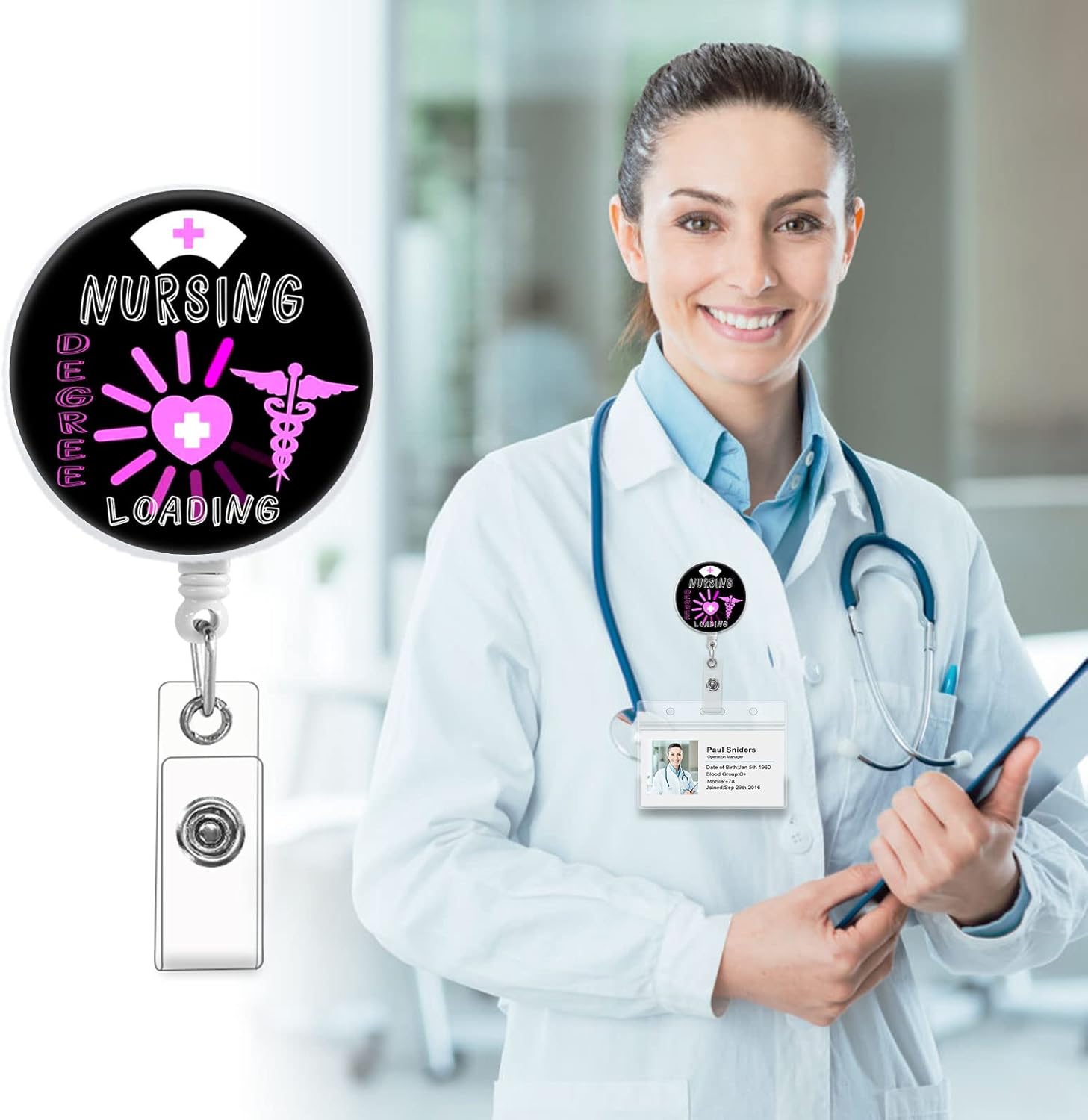 Buy Nursing Degree Loading Funny Retractable Badge Reels, Work Badge Holder with Extra Clear