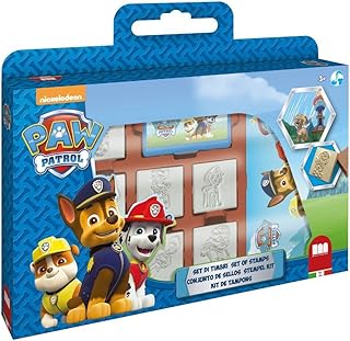 Multiprint Window Box 7 Stamps for Kids Paw Patrol Boy, 100% Made in Italy, Personalized Stamps for Children, in Wood and Natural Rubber, Non-toxic Washable Ink, Gift Idea, art.07903