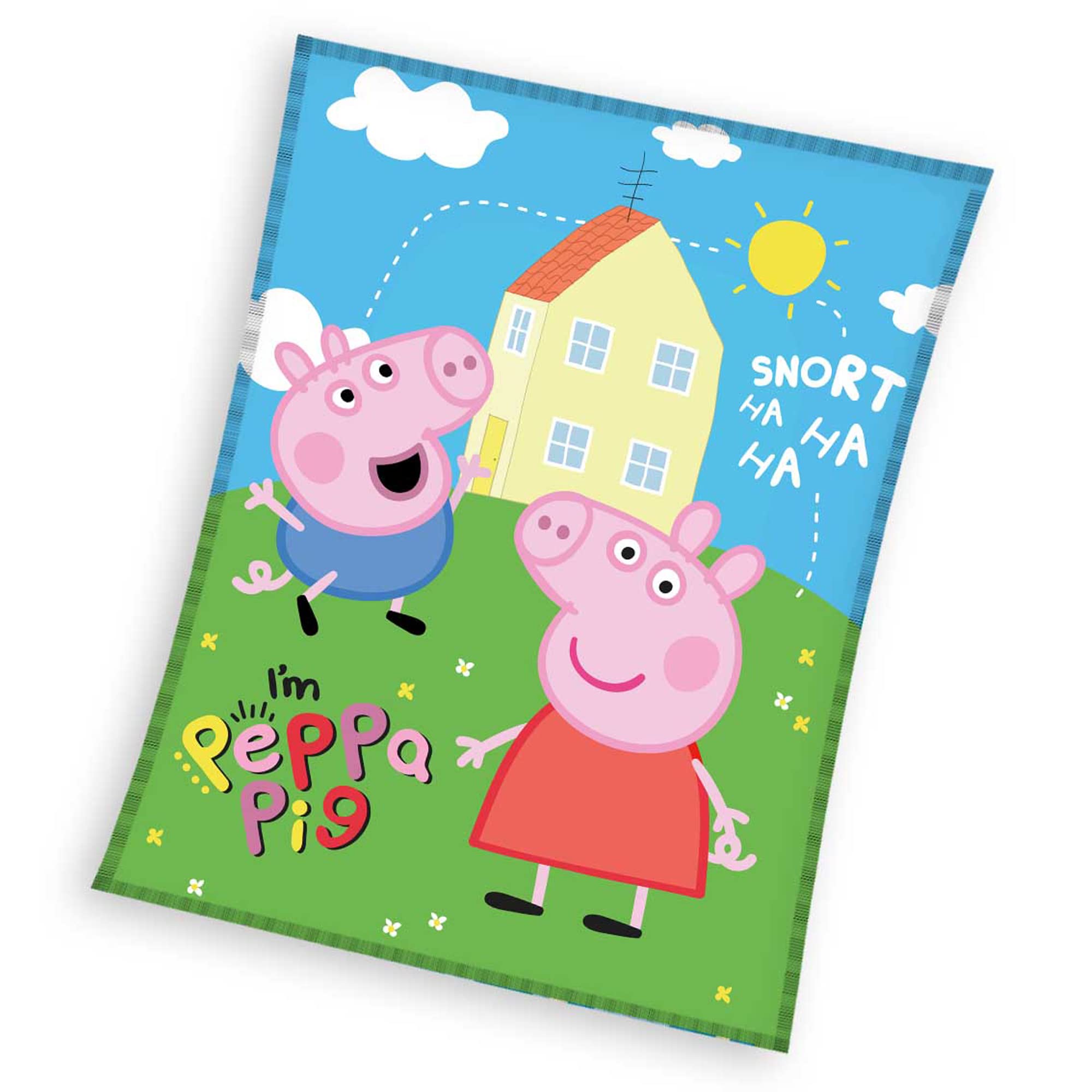 BERONAGE Große Peppa Wutz Pig Wohndecke I'm Peppa 150 x 200 cm super weiche Fleecedecke Kuscheldecke Sofadecke George Grampy Rabbit Mama Papa Mümmel Sunny Cartoon Piggie Emergency Pass zur Bettwäsche