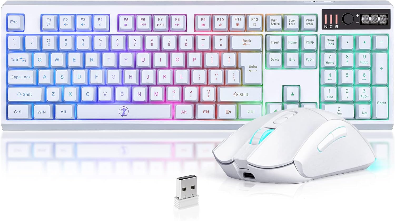 Wireless Gaming Keyboard and Mouse Combo, 104 Keys Standard US Layout RGB Backlit Rechargeable Mechanical Feel Waterproof Mute Mouse for Gamers(White)