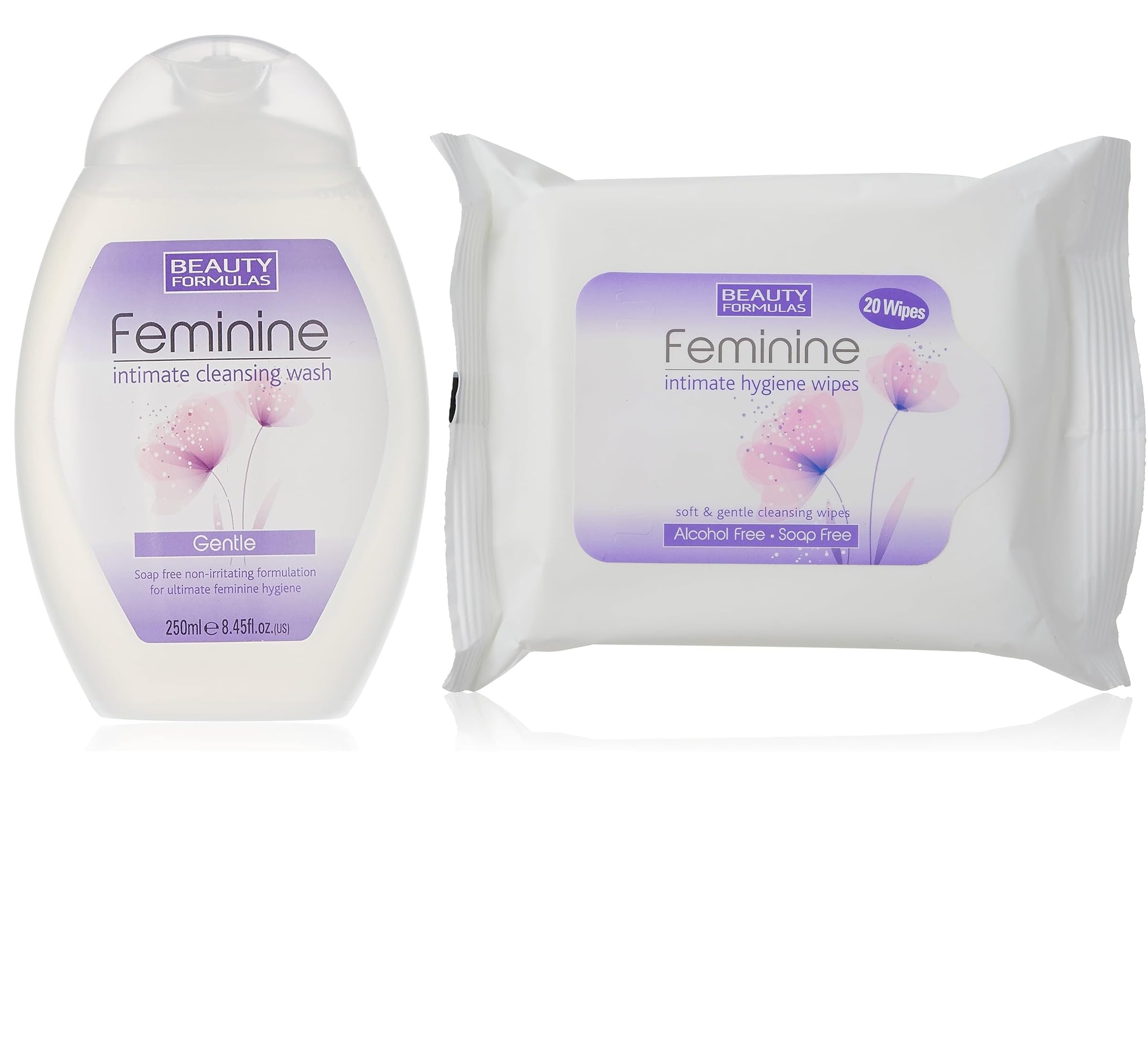 Feminine Gentle Intimate Cleansing Wash and Wipes Bundle Pack, Purple