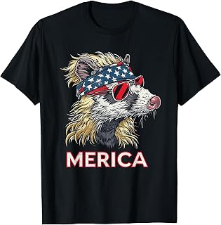 Opossum Possum - Patriotic USA 4th of July American Flag T-Shirt
