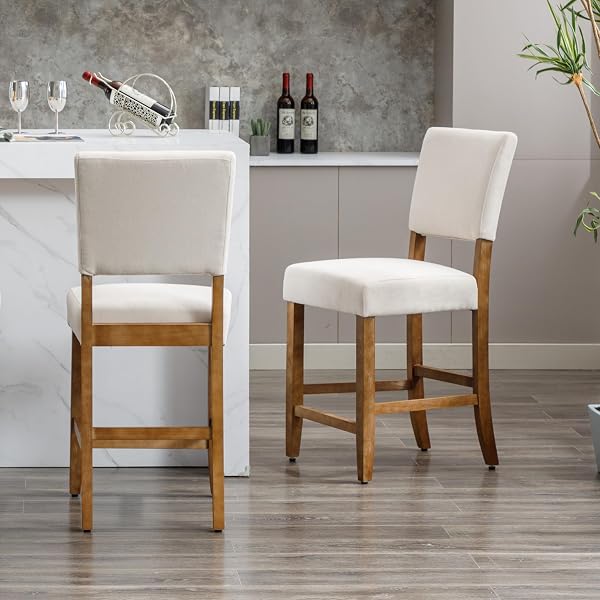 DAGONHIL 24 Inch Counter Height Bar Stools Upholstered Bar,Towel Cloth Fabric Solid Wood Bar Stool