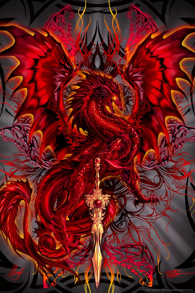 Dragonblade Bloodblade Red Dragon Sword by Ruth Thompson Fantasy Poster Magical Warrior Symbol Creative Photograph Picture Bed Cool Wall Art Print Poster 12x18