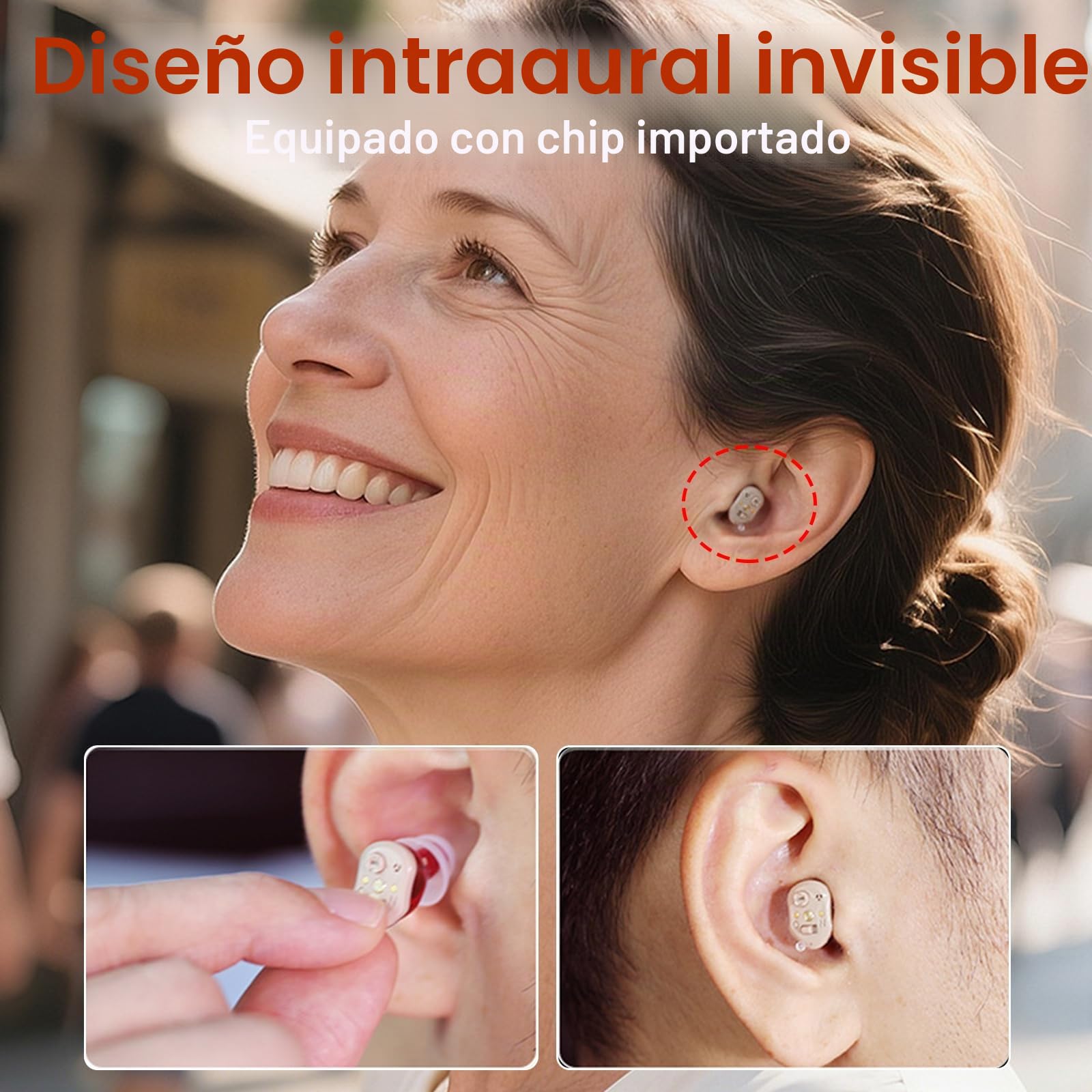 Dispositivo de sonido recargable para personas mayores y adultos, dispositivo de sonido invisible con 7 almohadillas de silicona de diferentes tamaños, diseño invisible intraural, excelencia de sonido