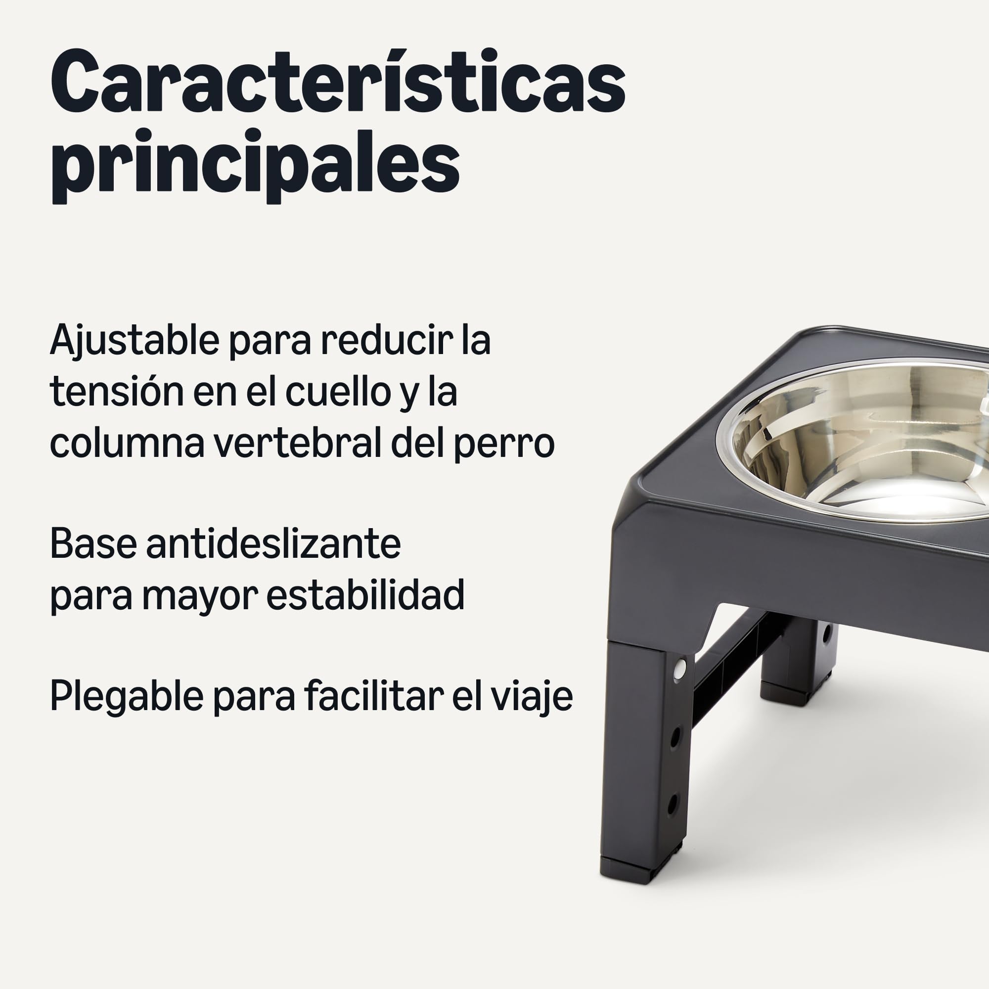 Amazon Basics Soporte Elevado para Perros, Cuenco Elevado Ajustable en Altura, Cuencos de Acero Inoxidable, Antideslizante, comedero para Mascotas, 44 x 24 x 30,5 cm, Negro