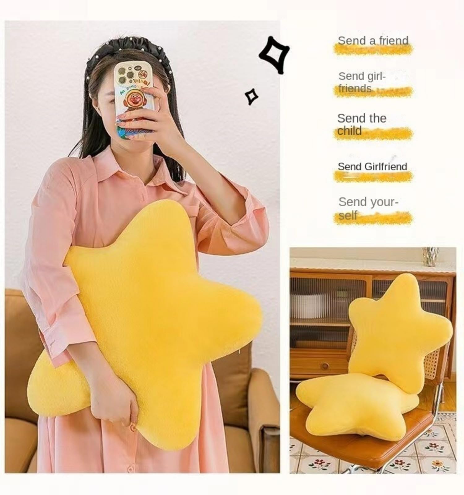 Cojín infantil con forma de estrella, suave y esponjoso, cojín decorativo para sofá, cojín de peluche en forma de estrella, cojín decorativo para habitación de los niños, dormitorio