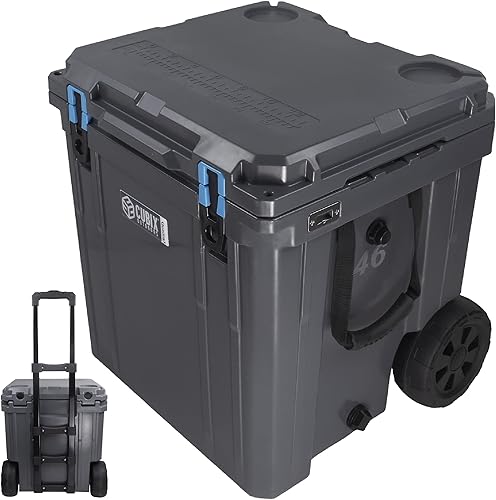 Cubix Outdoors QuadraX 46 Quart Wheeled Rotomolded Portable Hard Cooler for Camping, Fishing, Beach Heavy Duty Insulated Ice Chest with Wheels and