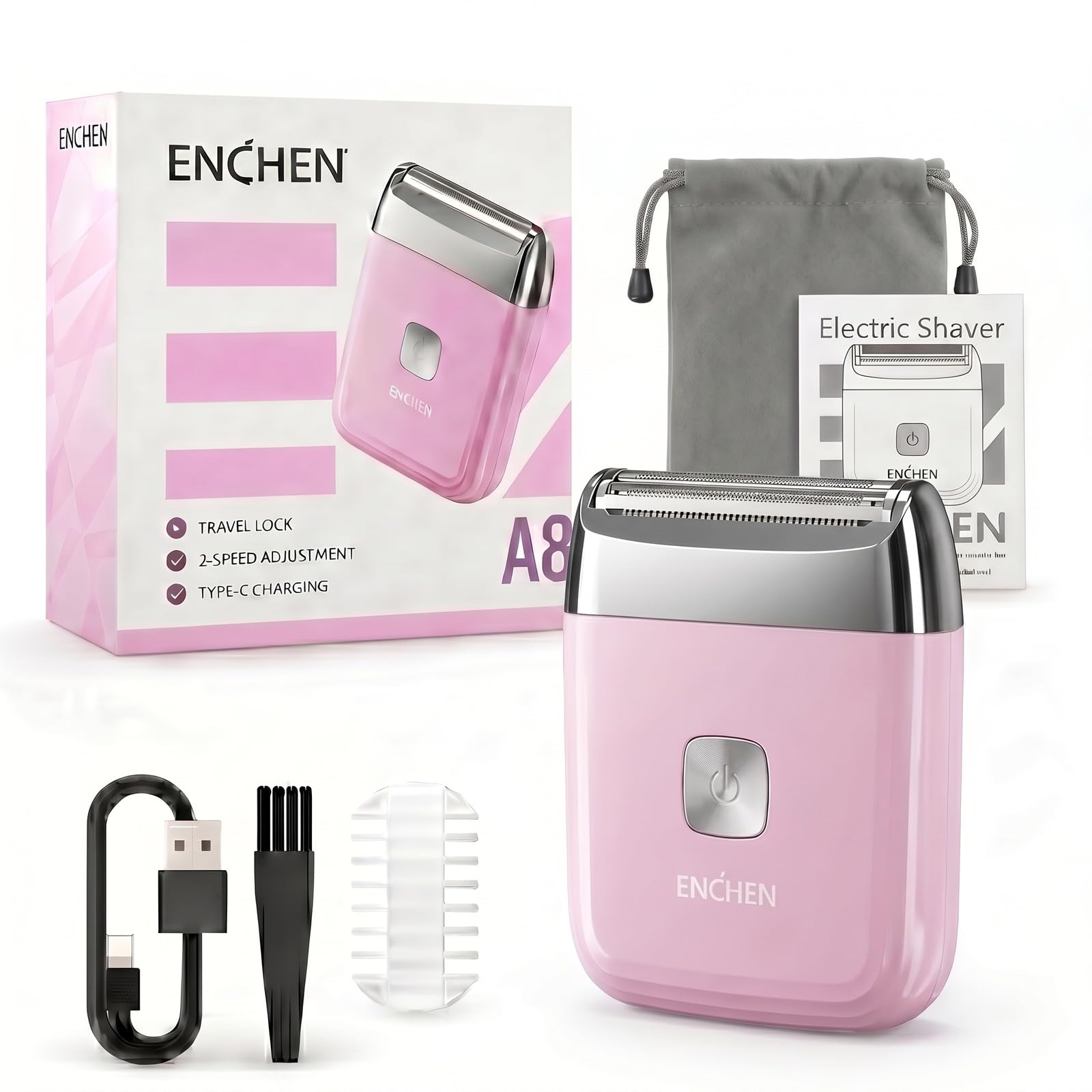 Mini Electric Shaver for Women, IPX7 Waterproof Rechargeable Travel Trimmer Pink