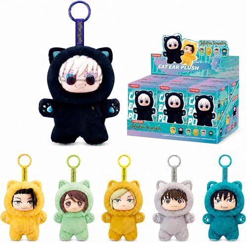 puremind JJK Plush Figures 6-Pack Set, Jujutsu Kaisen Blind Box | vinyl plush mini figures, no duplicates full set, cat-ear anime collectibles, Keychain, fan collection set