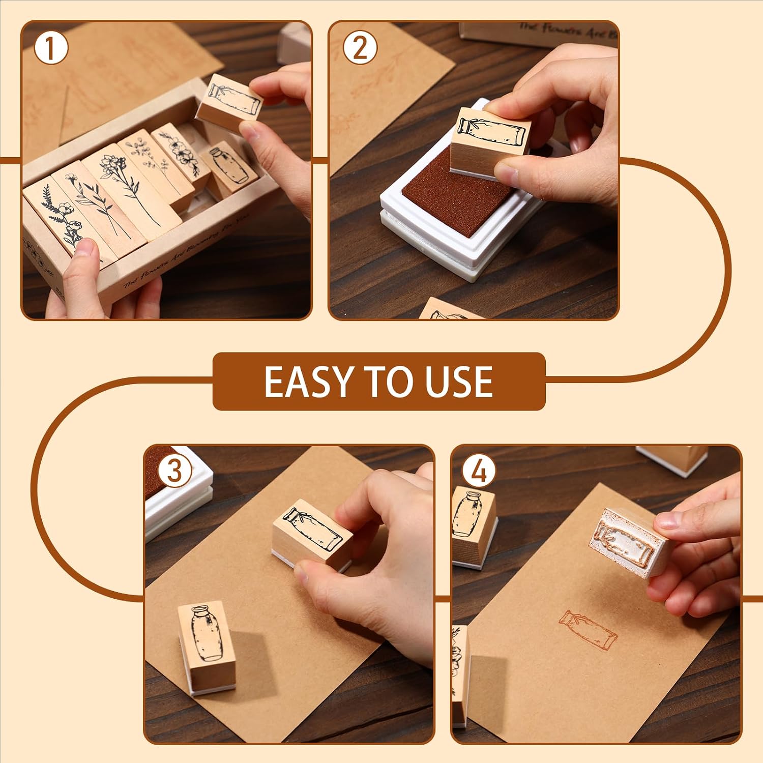 Marspark 31 Pcs Flower Wooden Rubber Stamps for Crafting Vintage Plant Decorative Cute Wood Mounted Stamps Set for DIY Scrapbook Journaling Letter Diary Planner Decoration