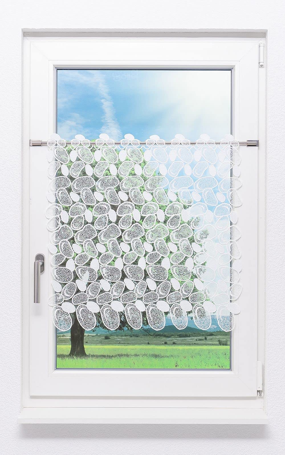 Plauener Spitze Scheibengardine Kieselsteine (Bx H) 72cm * 60cm weiß