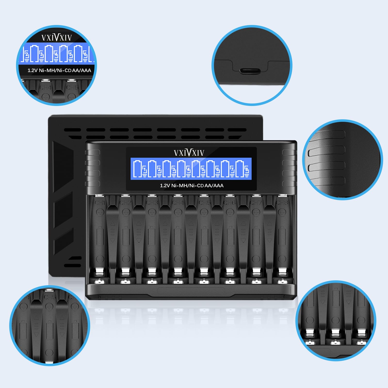 8 Slot Ni-MH AAA AA Caricabatteria per 1.2V Ni-MH Ni-CD AA AAA Batteria