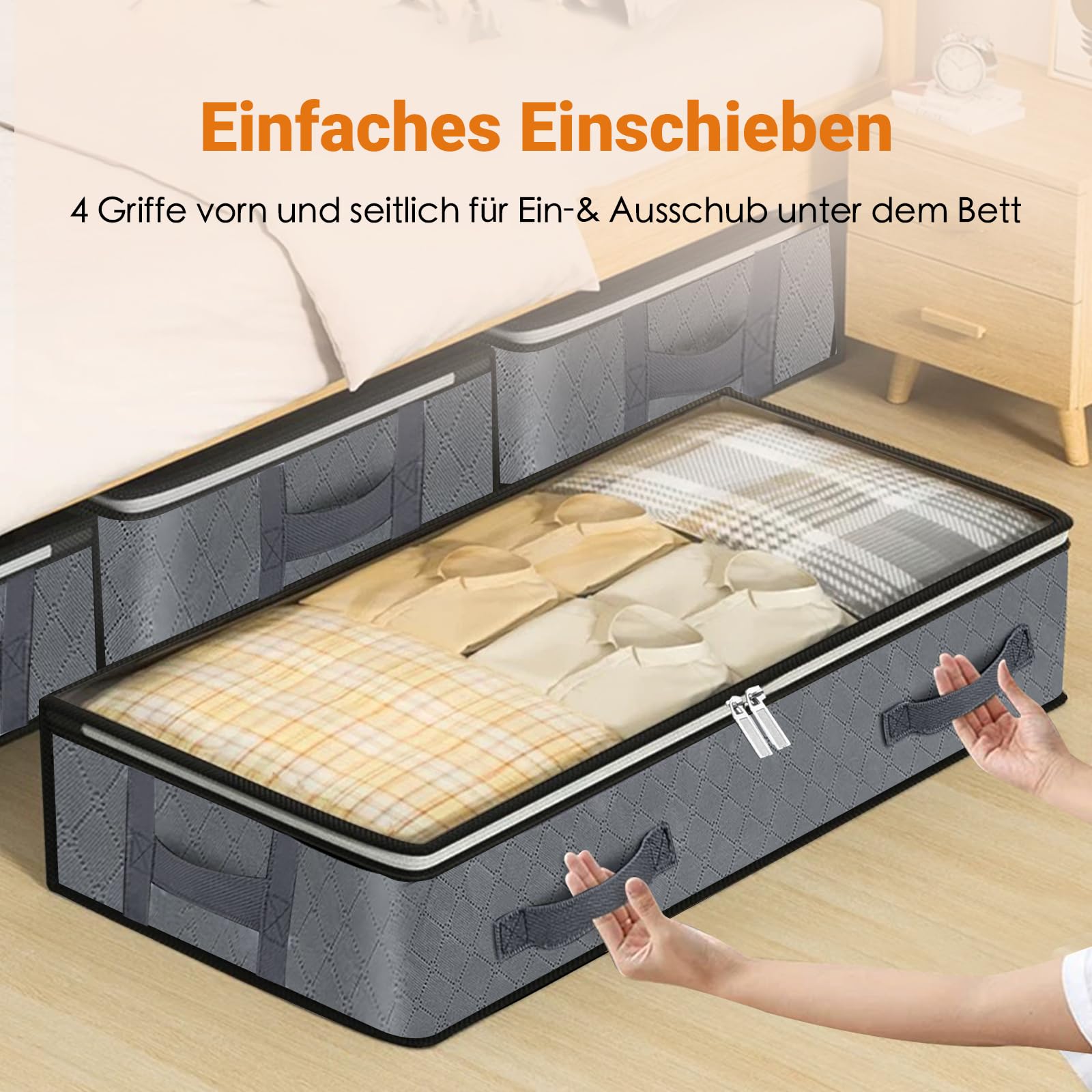 Lot De 2 Sacs De Rangement Sous Lit ZCHI Grande Capacité 90L - Organisateur Avec Fenêtre Transparente Gris 100x50x15 Cm