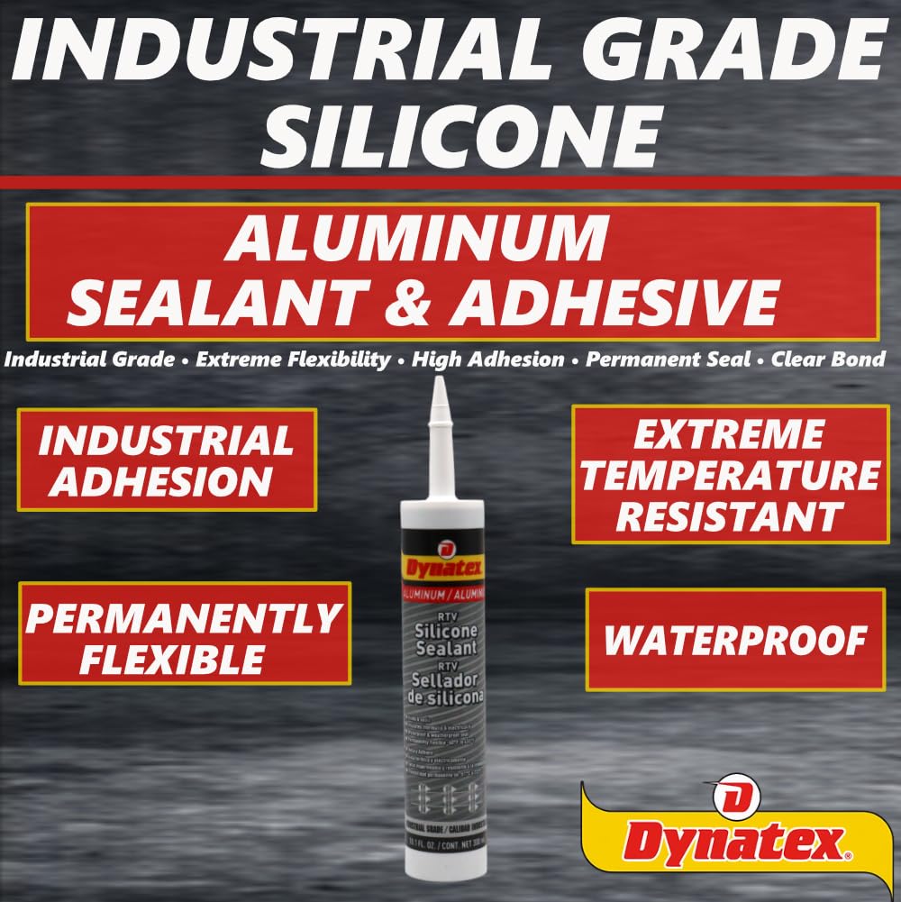 Dynatex Industrial Grade Aluminum Silicone Sealant 10.1 oz Caulk Tube - Tough Flexible Cure, Watertight Seal, Up to 500°F, Made in the USA (8-Pack)
