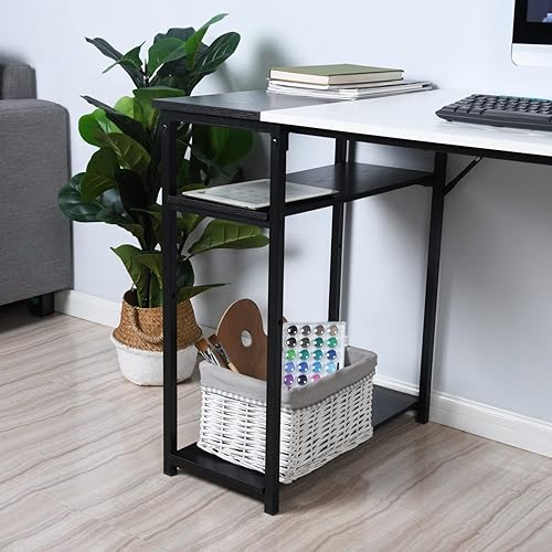 Miniatura 10 de FurnitureR Escritorio de computadora con parte superior de madera de 47.2 pulgadas, mesa de escritura moderna y simple para computadora portátil con