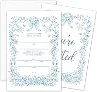 TRKAE Blue Floral Wedding Invitations - 25 Pack with Envelopes for Bridal Shower, Engagement, Mr & Mrs Parties
