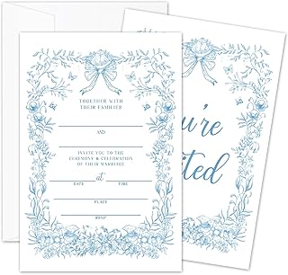 Blue Floral Wedding Invites, 25 Wedding Invitation with Envelopes, Marriage Invitations for Newlyweds Mr And Mrs, Engagement Bridal Shower Party Supplies -15