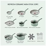 T-Fal Refresh Ceramic Nonstick Cookware Set, 20-Piece, Oven Safe to 350°F, Stockpot, Ceramic Pots and Pans Set, Frying Pans, Griddle, Utensils, Mint Green