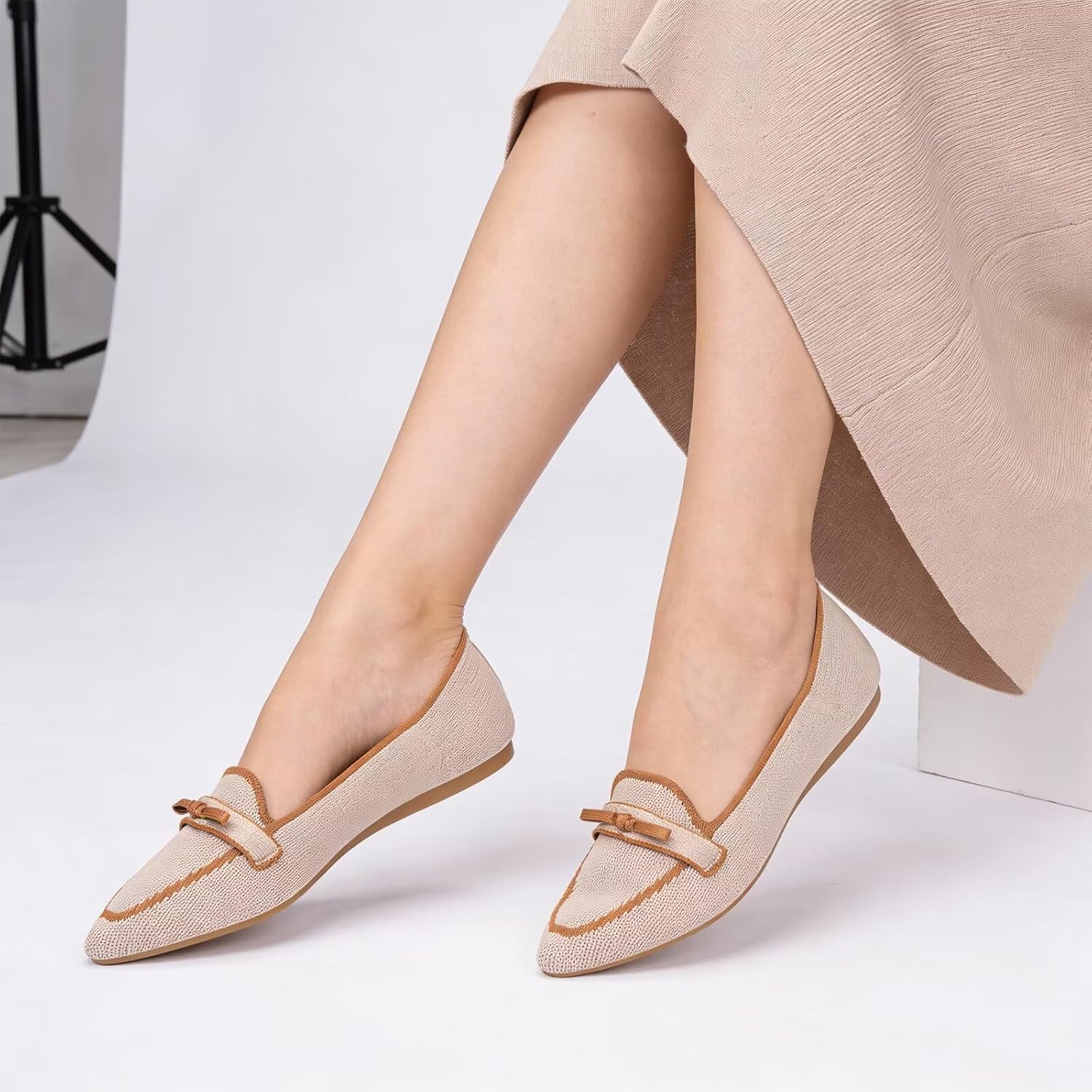 BEJINASH Womens Loafer Flat Shoes Pointed Toe Ballet Flats Mesh Breathable Dressy Casual Slip On Ballerina Walking Shoe for Daily