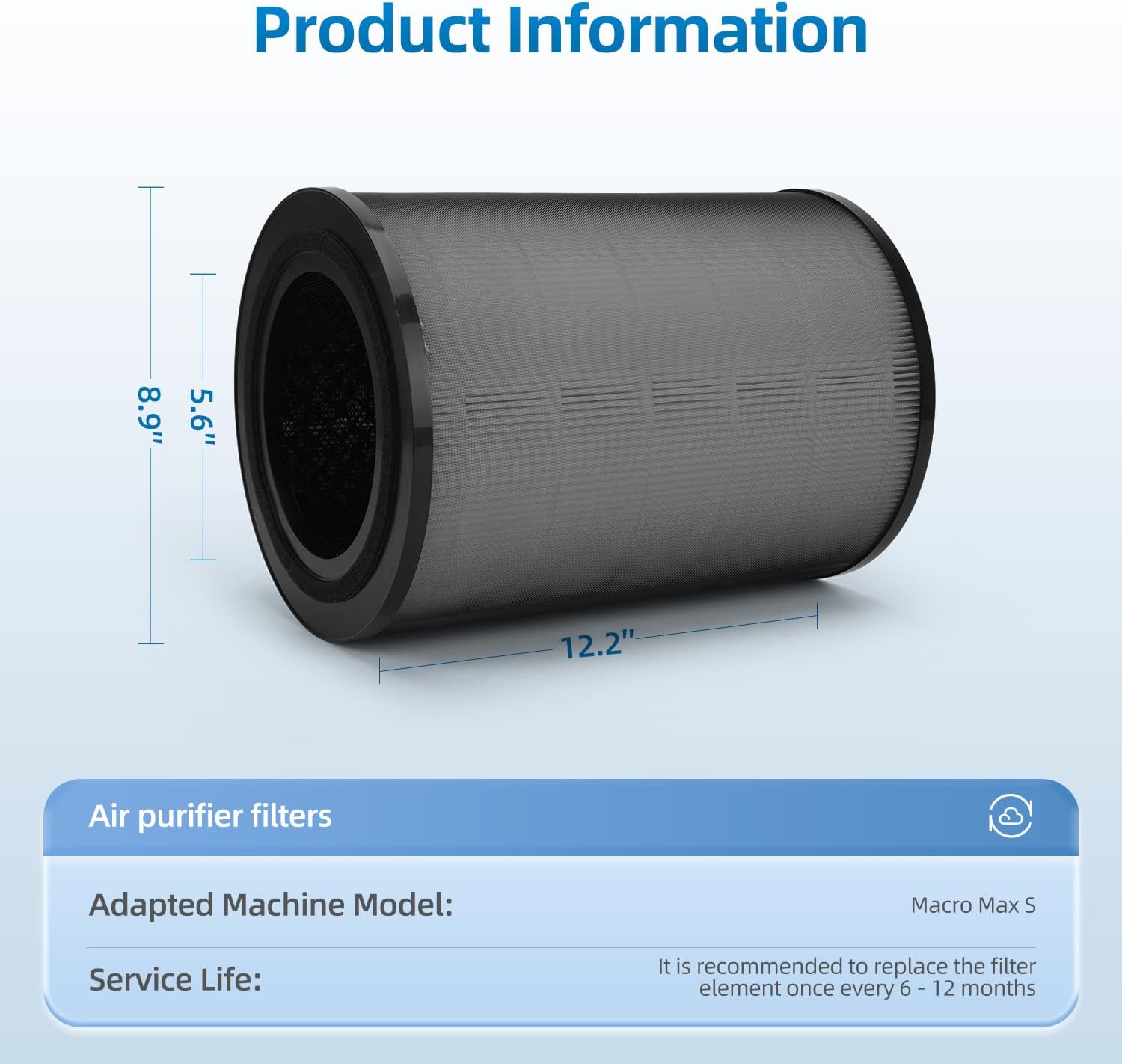 DR-HPA009 Replacement Filter Compatible with Dreo Macro Max S Air Purifier,H13 True HEPA Activated Carbon 3-Stage Filtration (1 Pack)