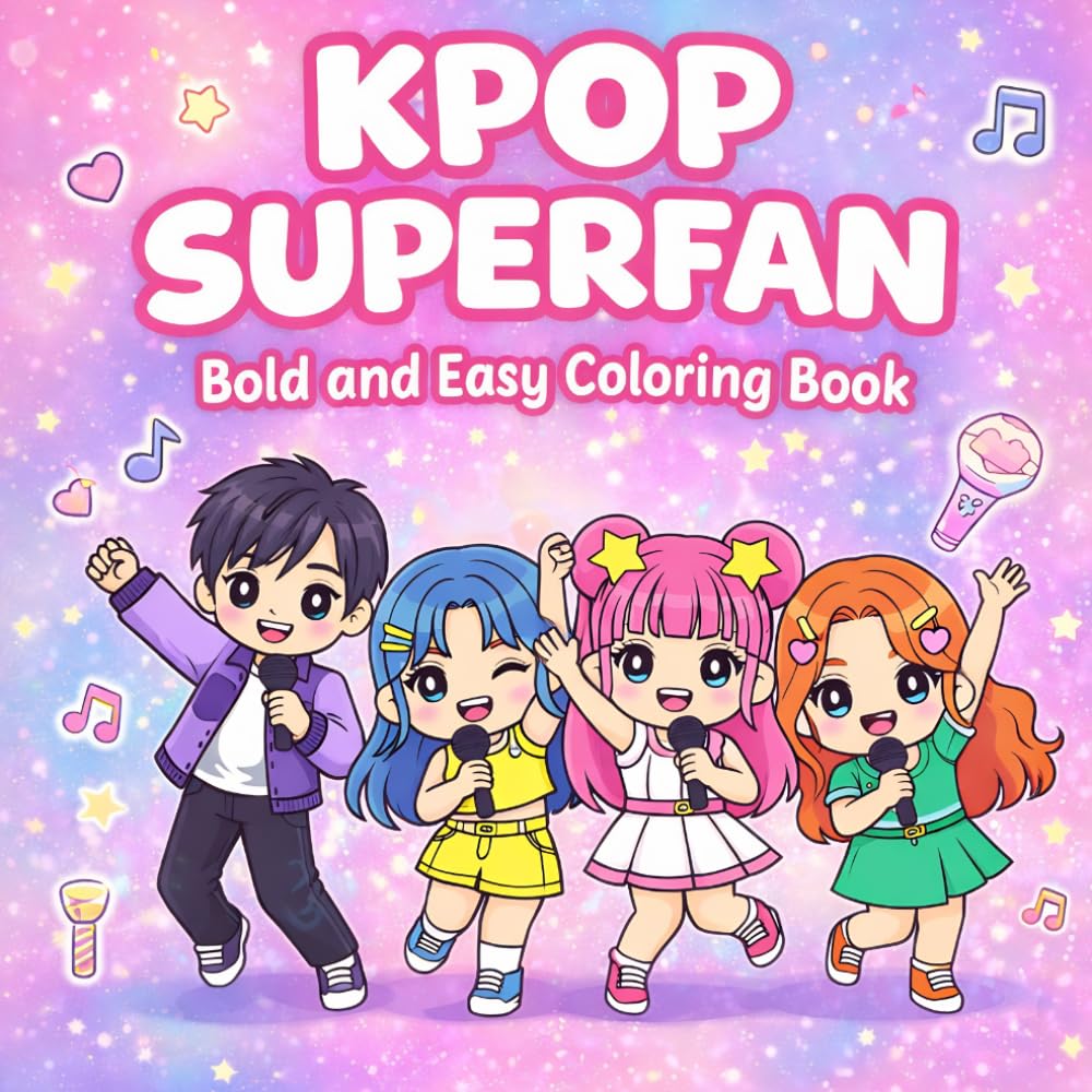 KPop Superfan Bold and Easy Coloring Book: K-Pop Idol Fashion Coloring Book for Kids, Teens, & Adults | Cute and Relaxing Designs of Chibi Kawaii Art