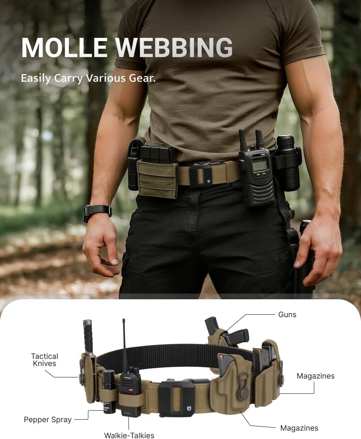FAIRWIN Tactical Gun Belt, Ratchet CCW EDC Stiff Heavy Duty Work 1.5" Battle Concealed Carry Rigid Patented Nylon Men Belts