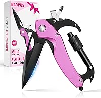 Vista 8 de Mosquetón multiherramienta con cuchillo de bolsillo, equipo EDC con cuchillos plegables, abridor de botellas, rompevanas y destornillador, regalos