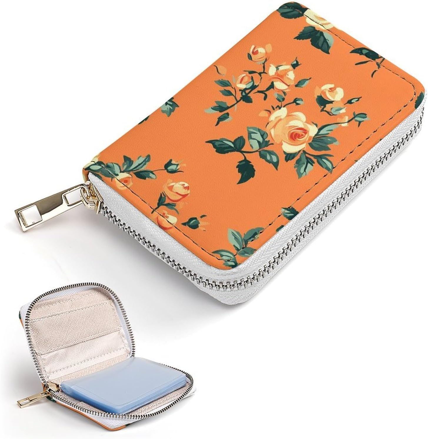 Rose Flowers Small Business Credit Card Holder Wallet with 20 Card Slots Case Coin Purse Pouch