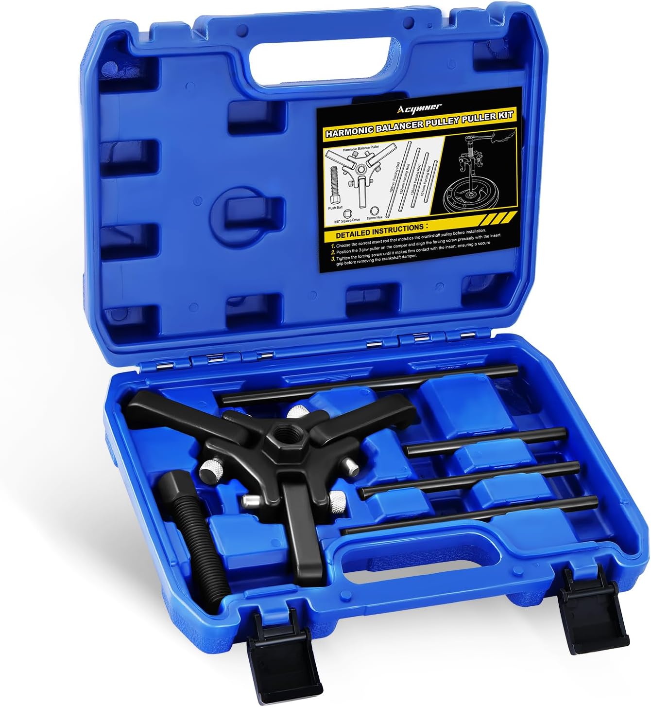 Harmonic Balancer Pulley Puller Kit | Adjustable 3-Jaw Pulley Puller Tool, Designed for Harmonic Damper & Balancer Removal, 3 Jaw Puller Compatible with Chevy GM Chrysler Cadillac Ford More