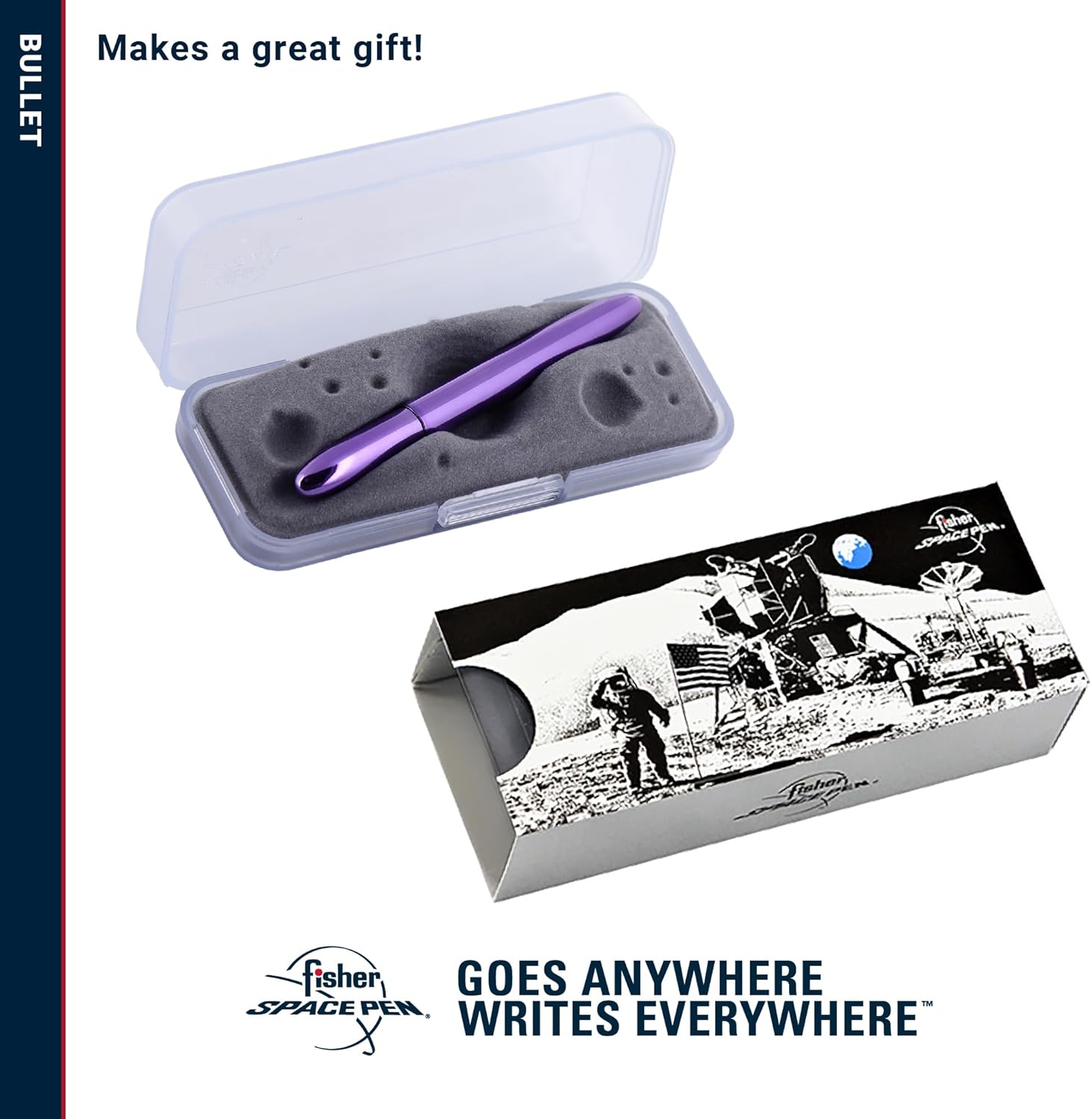 Fisher Space Pen Purple Haze Bullet Pen, Pressurized Ballpoint Pen, Compact Pocket Size, Writes Upside Down and in Extreme Temperatures, Smooth Black Ink, Medium Point, Gift Box, Made in the USA