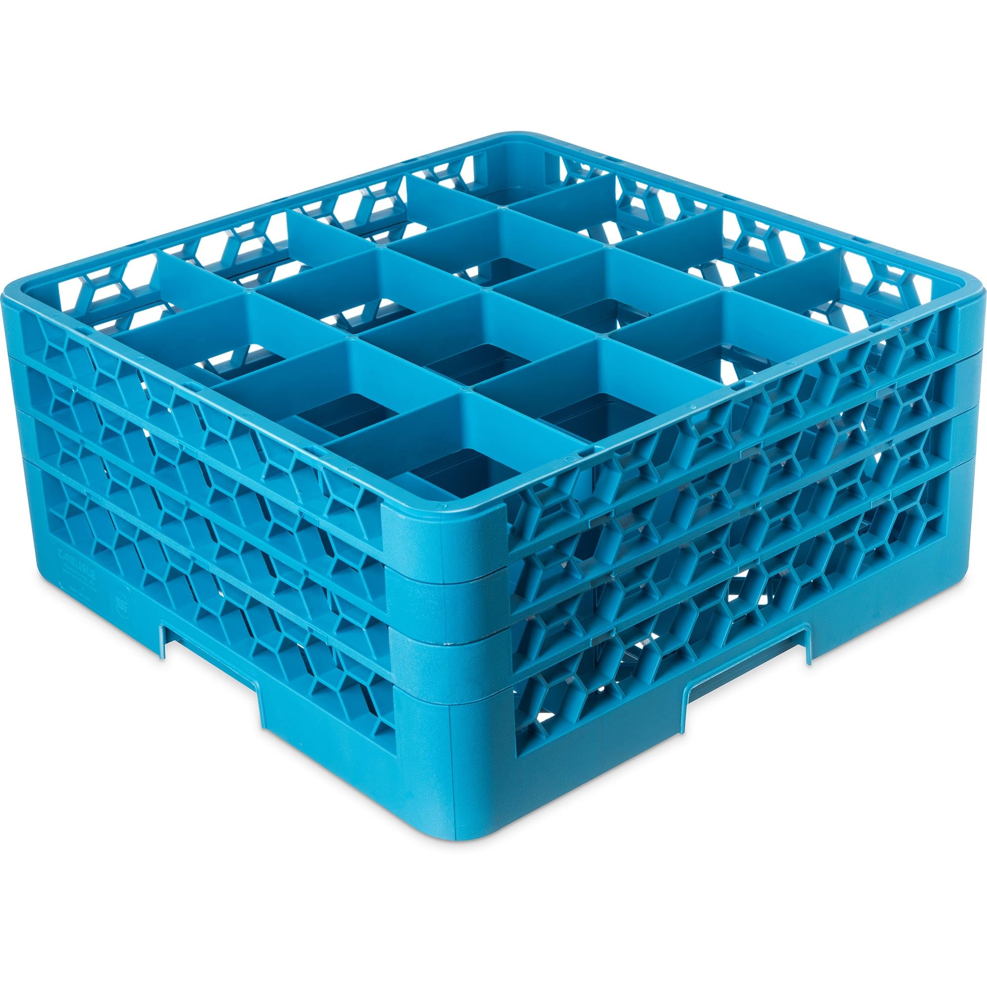 Opticlean Glass Rack 16 Compartments with 3 Extenders for Kitchens and Restaurants by Carlisle FoodService Products – 8.72", Polypropylene, Carlisle Blue, Model RG16-314