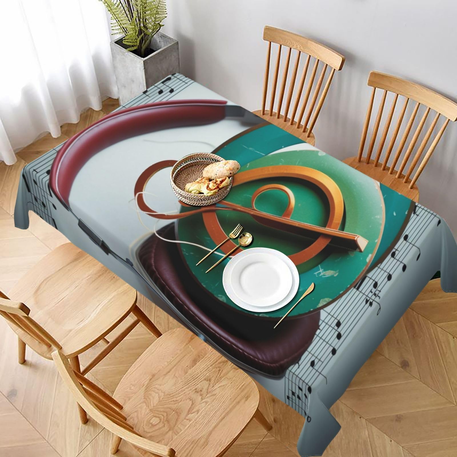 WPKJU Music Printed Tablecloth 60x90 in Water Resistant Table Cover Washable Rectangle Table Cloth for Dining Tables