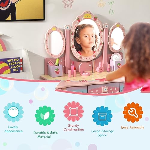 Miniatura 8 de MAT EXPERT Vanity - Tocador de maquillaje con espejo ovalado de tres pliegues, 3 cajones, accesorios y parte superior desmontable, tocador para