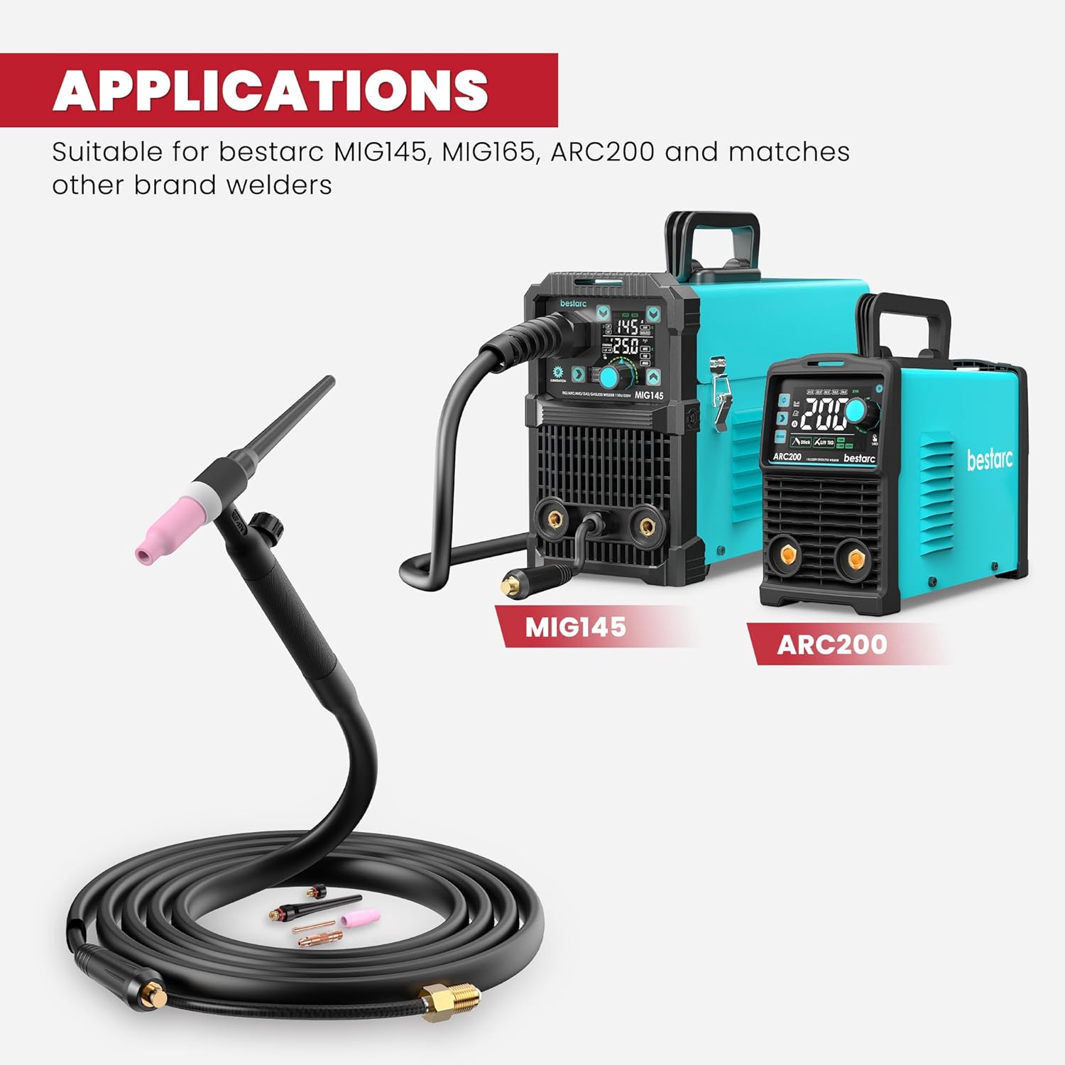 bestarc TIG Welding Torch, TIG17V 150Amp Air-Cooled Lift Tig Torch for bestarc MIG145, 13FT