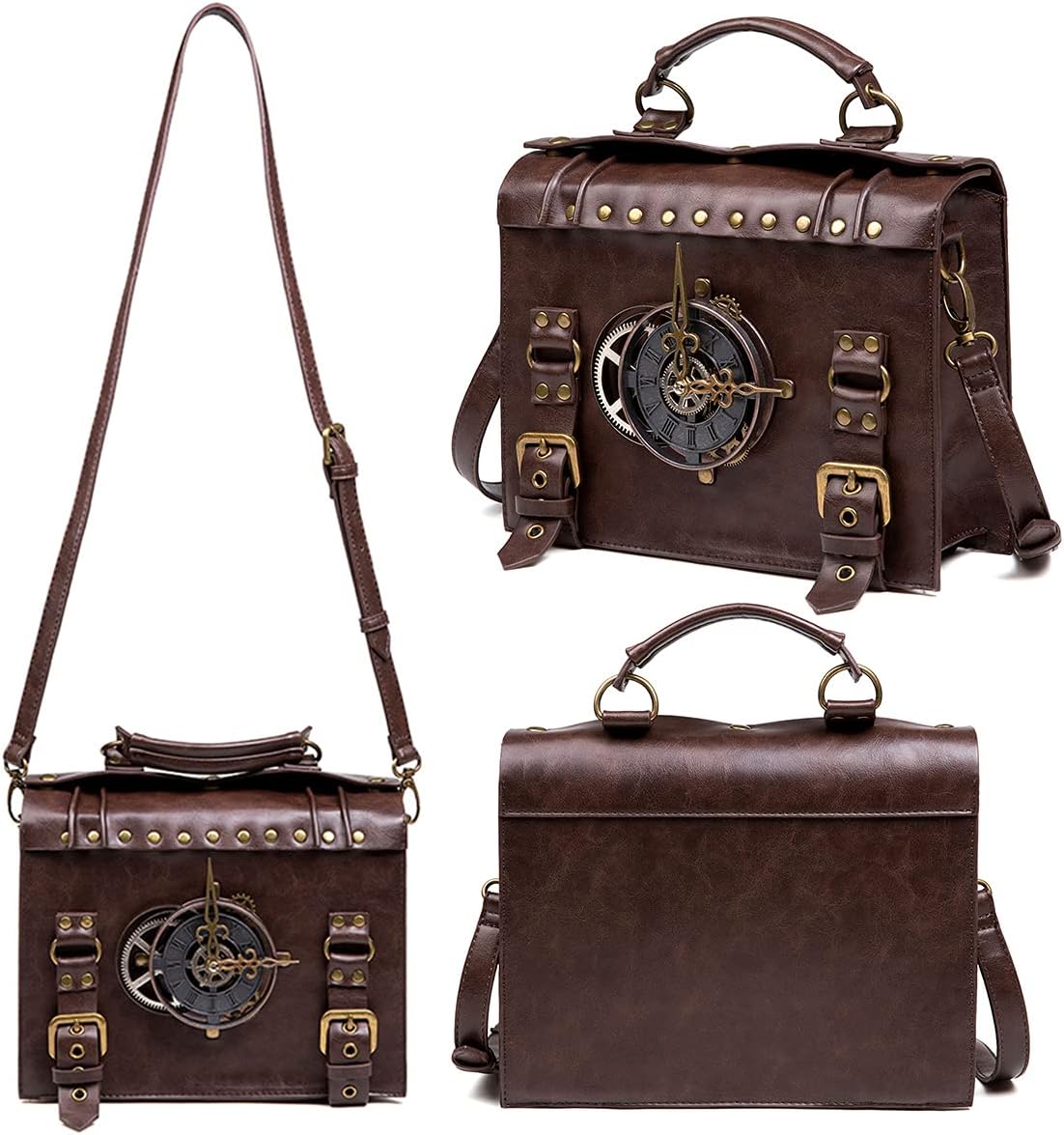 Messenger Bag Leather Retro Briefcase Steampunk Crossbody Shoulder Purse Satchel for Women Lolita Gothic Costume Accessory - Image 3