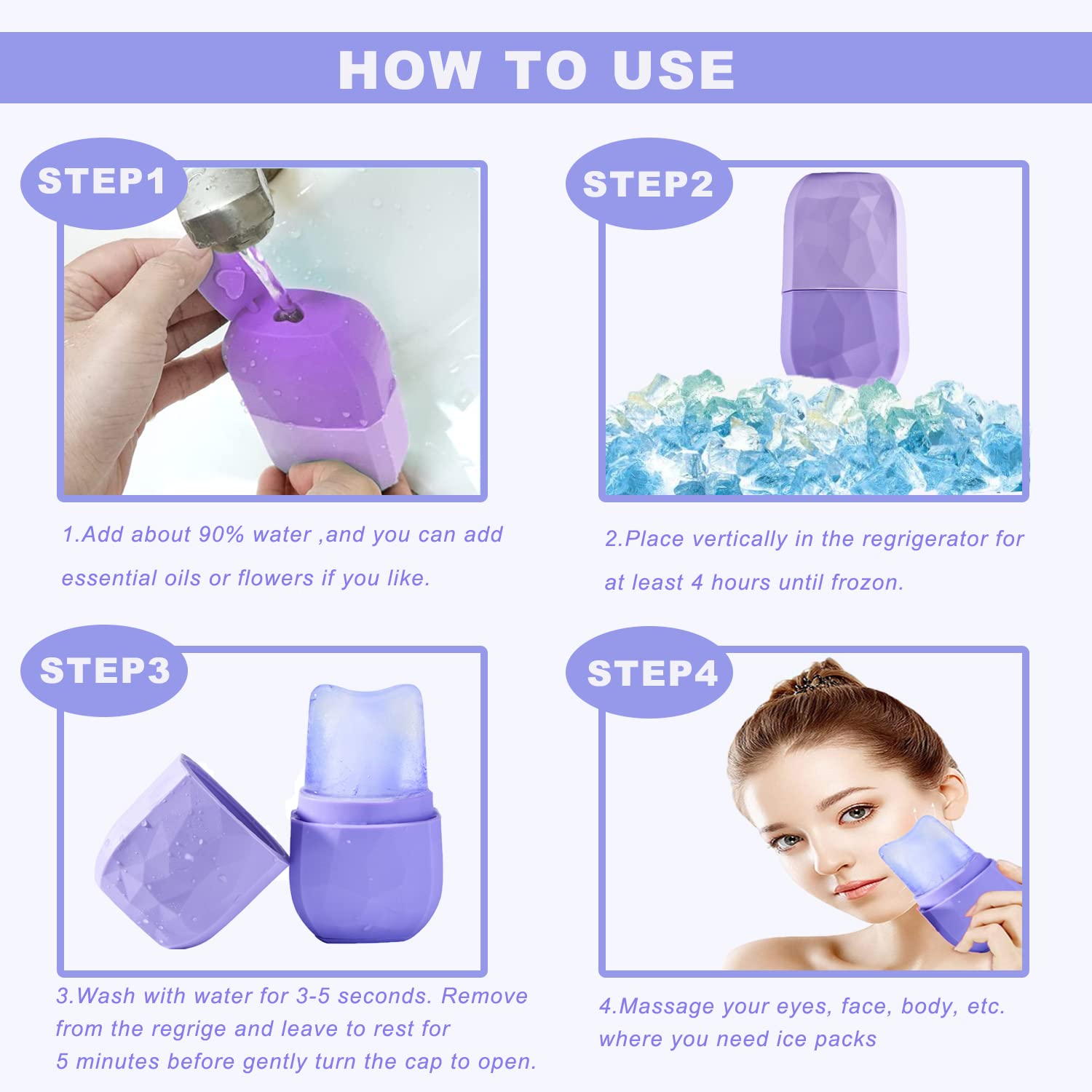 Ice Roller for Face and Eye - Silicone Ice Mold for Face Skin Care Reusable Beauty Cube for Enhance Natural Glow to Shrink Pores and Lubricate to Tighten the Skin(Purple) : Beauty & Personal Care