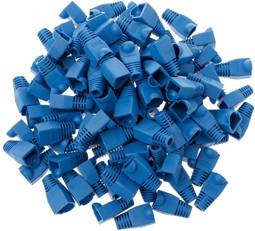 100pcs RJ45 Cat6 Cat5E Ethernet Cable Snagless End Boots Cap Connector Cover Modular (Blue)