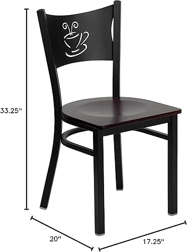 Miniatura 3 de Flash Furniture HERCULES Series Silla de restaurante de metal con respaldo de café negro - Asiento de madera de caoba